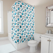 Memphis Style Geometric Pattern 110719 - Sky Blue Douchegordijn (In situ)
