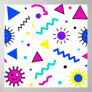 Memphis Style Retro Virus Patroon Neon Poster