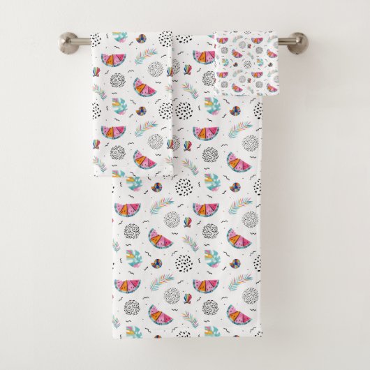 Memphis Style Tropical Summer Pattern Bad Handdoek (Insitu)