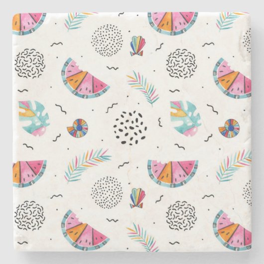 Memphis Style Tropical Summer Pattern Stenen Onderzetter (Voorkant)