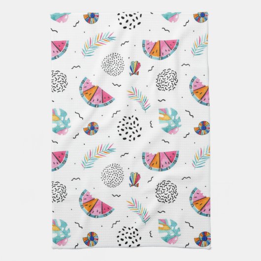 Memphis Style Tropical Summer Pattern Theedoek (Verticaal)