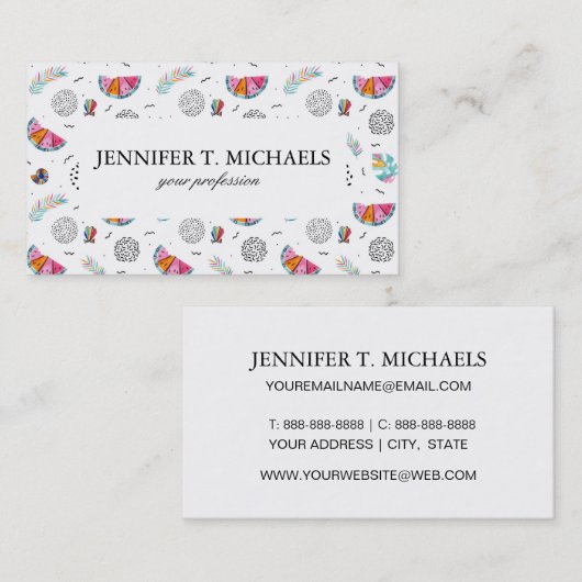 Memphis Style Tropical Summer Pattern Visitekaartje (Voorkant / Achterkant)