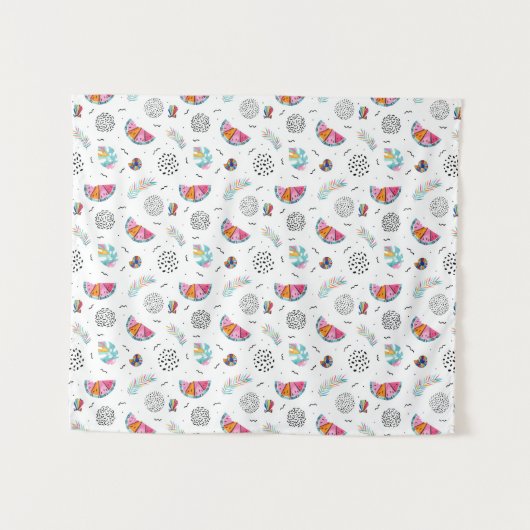 Memphis Style Tropical Summer Pattern Wandkleed (Voorkant (horizontaal))