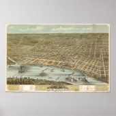 Memphis Tennessee 1870 Antiek Panoramische Kaart Poster (Voorkant)