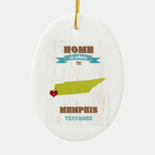 Memphis, Tennessee Map - Home is waar het hart I Keramisch Ornament