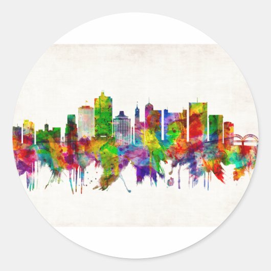 Memphis Tennessee Skyline Ronde Sticker (Voorkant)