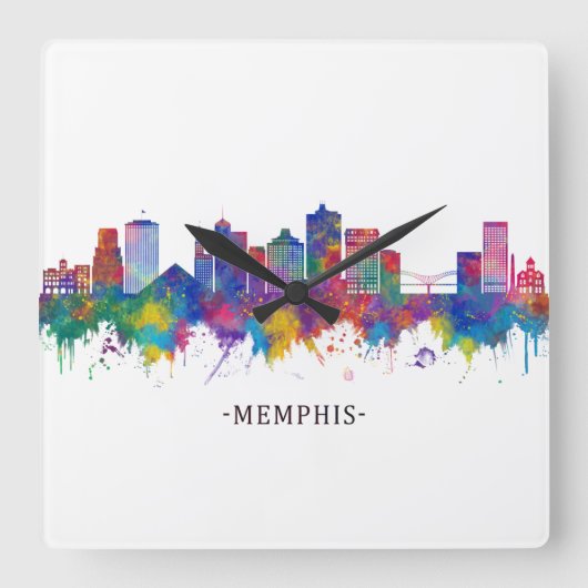 Memphis Tennessee Skyline Vierkante Klok (Voorkant)