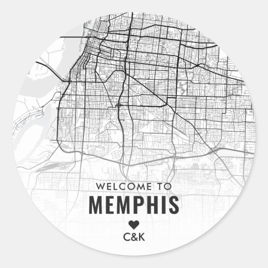 Memphis, Tennessee Stadsplattegrond | Bruiloft Wel Ronde Sticker (Voorkant)