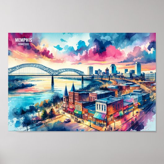 Memphis Tennessee USA Travel Places waterverf Poster (Voorkant)