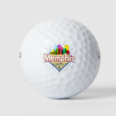 Memphis Tennessee Verenigde Staten Retro Skyline Golfballen (Voorkant)