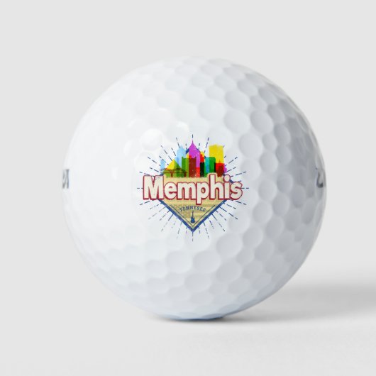 Memphis Tennessee Verenigde Staten Retro Skyline Golfballen (Voorkant)