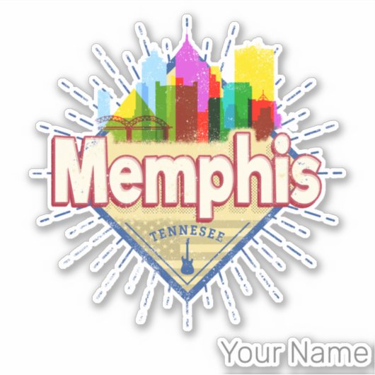 Memphis Tennessee Verenigde Staten Retro Skyline Sticker (Voorkant)