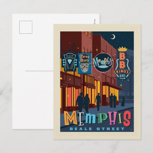 Memphis, TN | Beale Street Neon Briefkaart (Voorkant / Achterkant)