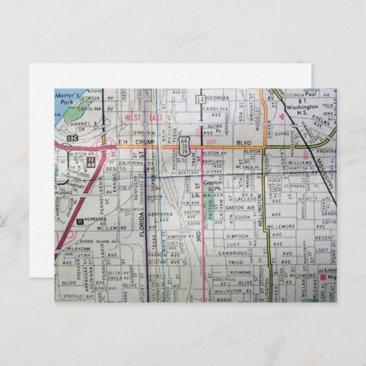 MEMPHIS, TN  Map Briefkaart (Voorkant / Achterkant)