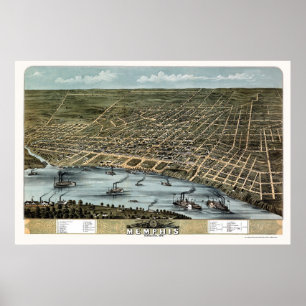 Memphis, TN Panoramische Kaart - 1870 Poster