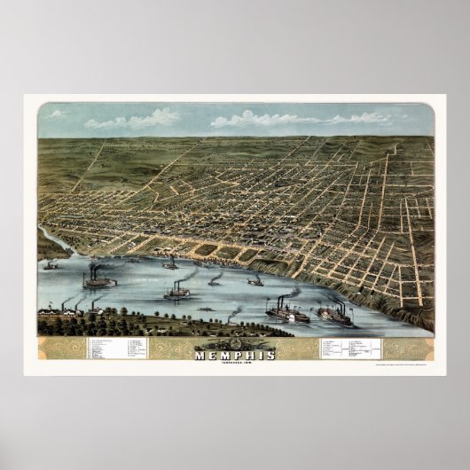 Memphis, TN Panoramische Kaart - 1870 Poster (Voorkant)