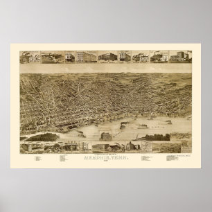 Memphis, TN Panoramische Kaart - 1887 Poster