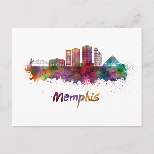 Memphis V2 skyline in watercolor Briefkaart (Voorkant)