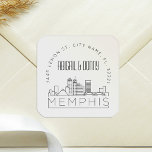 Memphis Wedding | Afdichting van vooraf geadressee Vierkante Sticker<br><div class="desc">Bespaar tijd en maak indruk tijdens het versturen van uw huwelijksuitnodigingen. Deze voorgeadresseerde enveloppe afdichting stickers cadeaus zich in een elegante maar moderne deco-thema stijl en zijn voorzien van een illustratie van de stad van Memphis en zijn unieke skyline. De neutrale kleuren zijn geschikt om een verscheidenheid van huwelijksuitnodigingen en...</div>