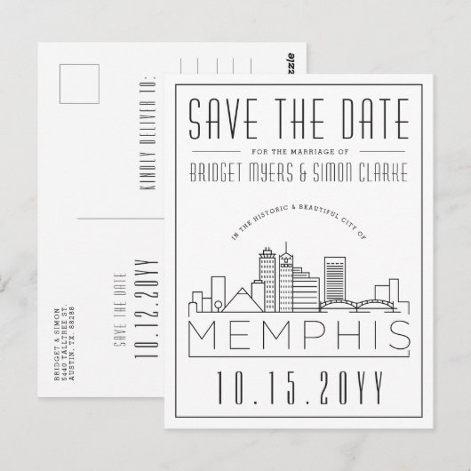 Memphis Wedding | Gestileerde skyline De datum ops Briefkaart (Voorkant / Achterkant)