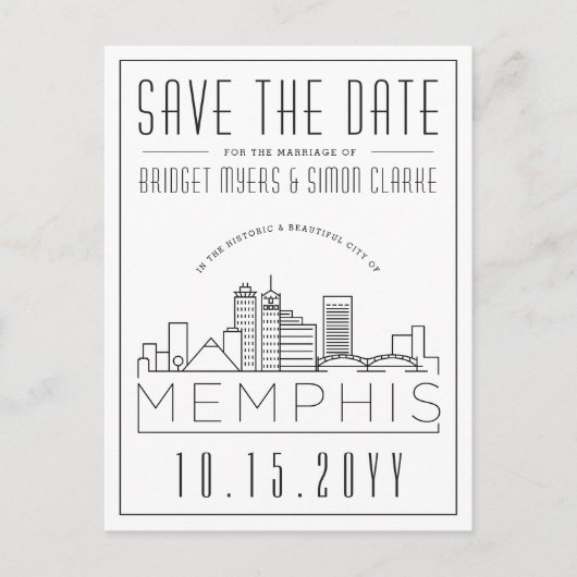 Memphis Wedding | Gestileerde skyline De datum ops Briefkaart (Voorkant)