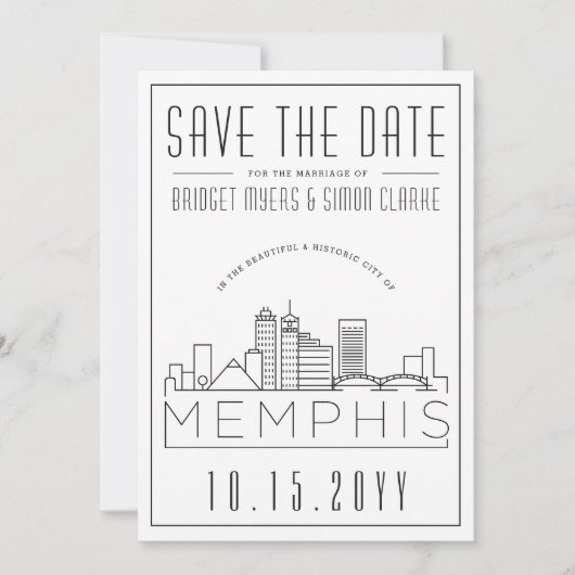Memphis Wedding | Gestileerde skyline De datum ops Kaart (Voorkant)