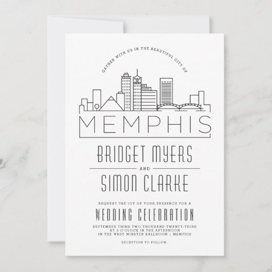 Memphis Wedding | Gestileerde Skyline uitnodiging (Voorkant)