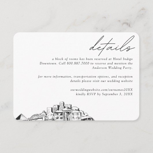 Memphis Wedding Hotel Kamer Blok Details Informatiekaartje (Voorkant)