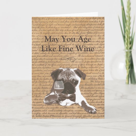 Men Age Like Fine Wine Pug Happy Birthday Card Kaart (Voorkant)