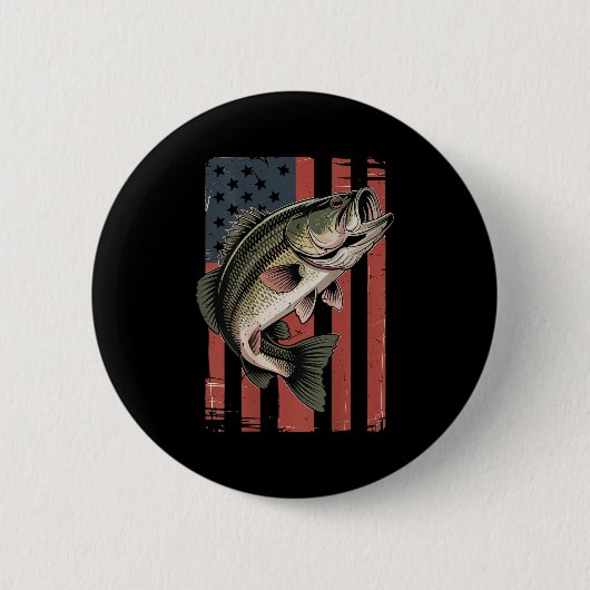 Men American Flag Fishing Patriotic Largemouth B F Ronde Button 5,7 Cm (Voorkant)