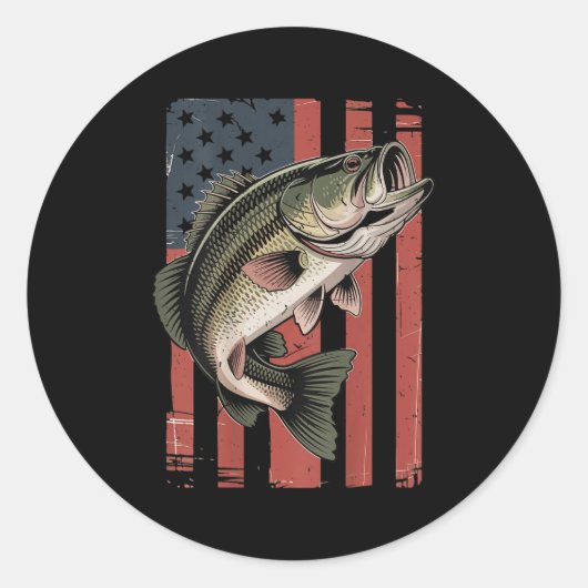 Men American Flag Fishing Patriotic Largemouth B F Ronde Sticker (Voorkant)