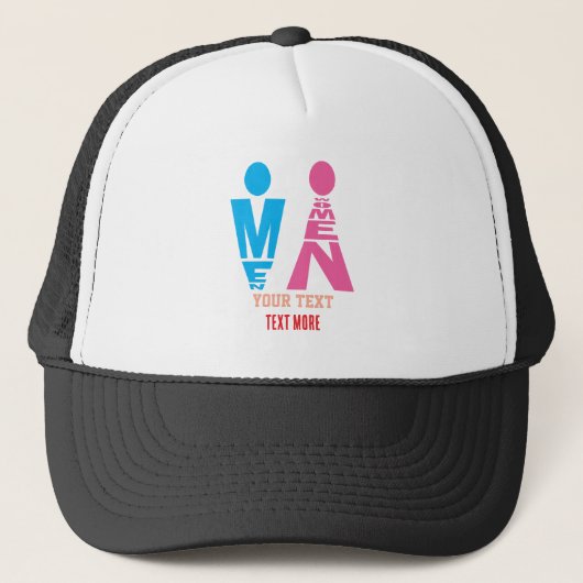Men and Women Typography Icon Design – Bold Pink & Trucker Pet (Voorkant)