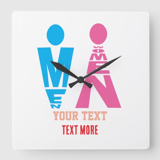 Men and Women Typography Icon Design – Bold Pink & Vierkante Klok (Voorkant)