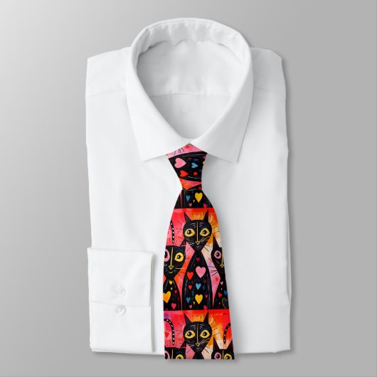 Men Designer Ties Cat Red Hearts Stropdas (Gebonden)