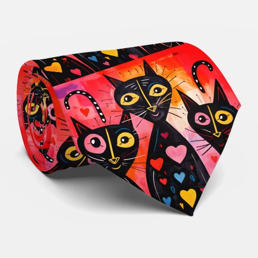 Men Designer Ties Cat Red Hearts Stropdas (Opgerold)