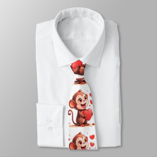 Men Designer Ties Monkey Red Hearts Stropdas (Gebonden)