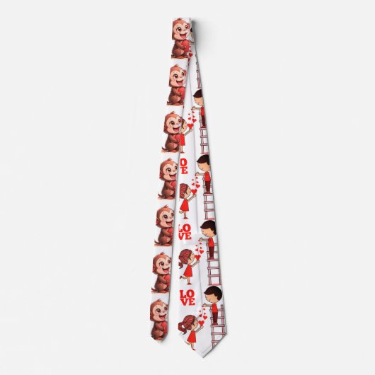 Men Designer Ties Monkey Red Hearts Stropdas (Achterkant)