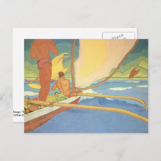 'Men in an Outrigger Canoe Headed for Shore' Briefkaart (Voorkant / Achterkant)