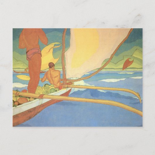 'Men in an Outrigger Canoe Headed for Shore' Briefkaart (Voorkant)