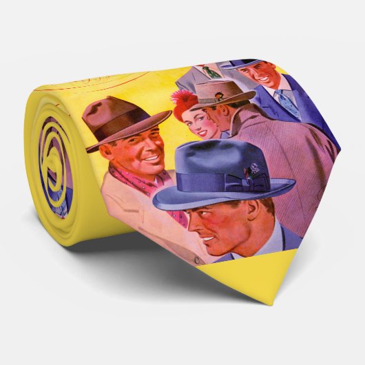 men in hats print stropdas (Opgerold)