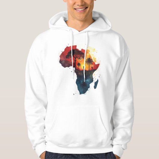 Men’s Hoodie with Watercolor Africa Sunset Design (Voorkant)
