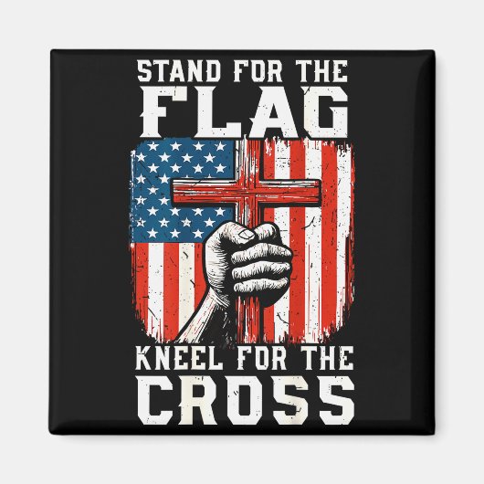 Men Stand For Flag Kneel The Cross Christian Patri Magneet (Voorkant)