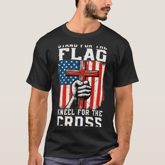 Men Stand For Flag Kneel The Cross Christian Patri T-shirt (Voorkant)