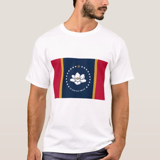 Men T Shirt with Flag of Mississippi State, USA (Voorkant)