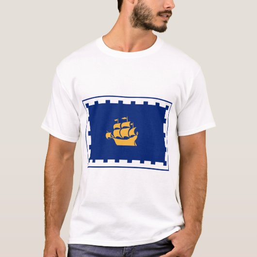 Men T Shirt with Flag of Quebec City, Canada (Voorkant)