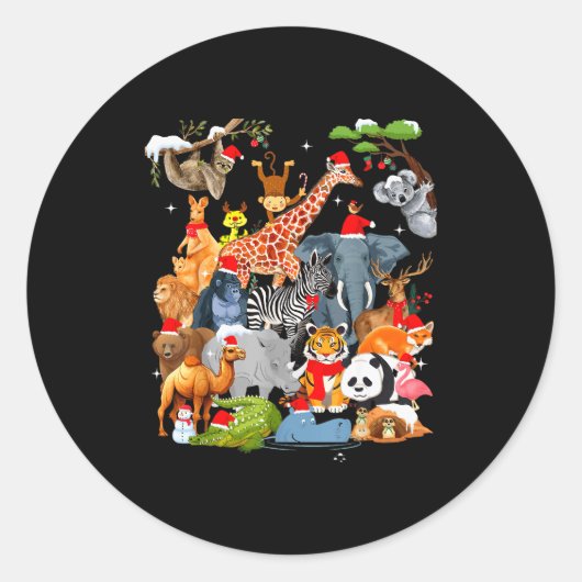 Men Women Kids Wildlife Zoo Day Christmas Party 22 Ronde Sticker (Voorkant)