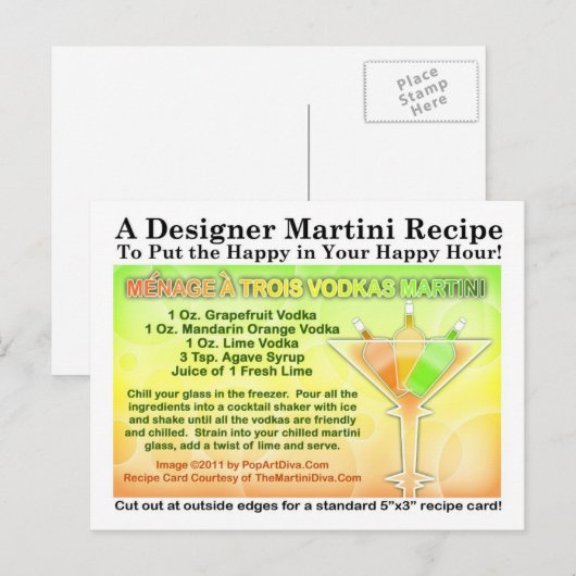 Menage a Trois Vodkas Martini Recept Briefkaart (Voorkant / Achterkant)