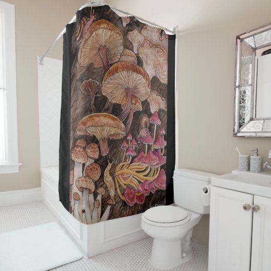 Menagerie van paddenstoelen douchegordijn (In situ)