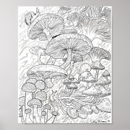 Menagerie van paddenstoelen Kleurenpagina-Poster Poster