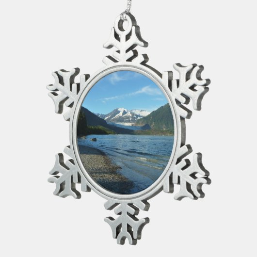 Mendenhall Lake in het landschap van Juneau Alaska Tin Sneeuwvlok Ornament (Rechts)